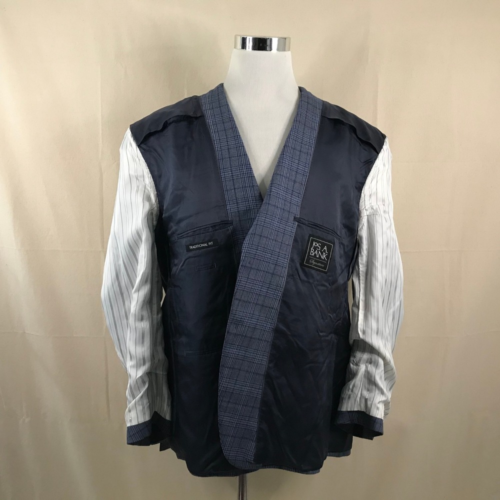 Jos. A. Bank 48R Sport Coat 100% Wool Blue Plaid Two Button Double Vented - Picture 8 of 9